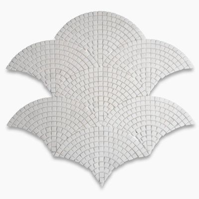 Premium Grade White Thassos Marble Mosaic Tiles. Greek Thassos White Pure White Crystal Marble Honed Mini Fish Scale Scallop Fan Pattern Mosaic Wall & Floor Tiles are perfect for any interior projects. The Mini Thassos White Marble Fish Scale Pattern Mosaic tiles can be used for a kitchen backsplash, bathroom flooring, shower surround, dining room, entryway, spa. Our timeless Matte White Thassos Marble Scallop Fan Pattern Mosaic tiles with a large selection of coordinating products is available Mini Mosaic, Fish Scale Pattern, Fan Pattern, Marble Polishing, Best Floor Tiles, Marble Mosaic Tiles, Shower Surround, Accent Tile, Mosaic Flooring