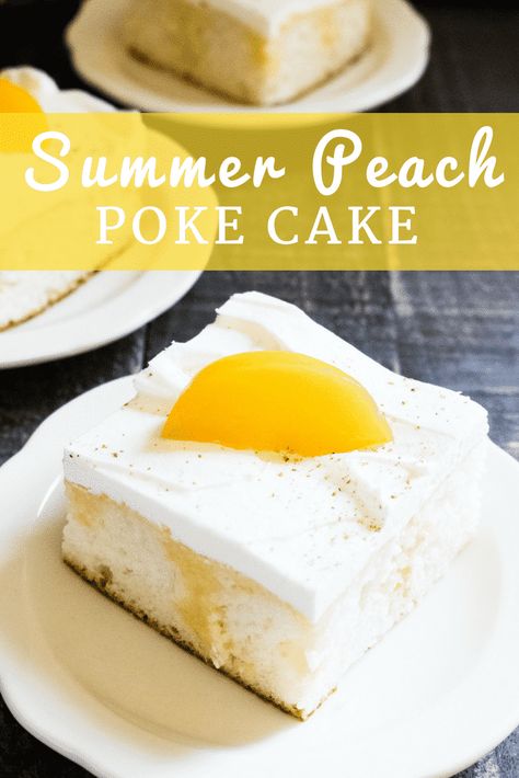 Peach Poke Cake, Bunco Desserts, Cherry Fudge, Budget Desserts, Cake Poke, Cake Cravings, Poke Cake Recipe, Peach Pie Filling, Pancake Recipe Buttermilk