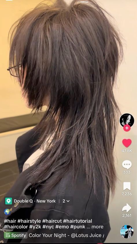 Straight Wolfcut With Bangs, Gothic Haircut Short, Vkei Haircut Short, Vkei Mullet, Emo Layered Hair, 80 Hair Styles, Visual Kei Haircut, Long Spiky Hair, Wolf Tail Haircut