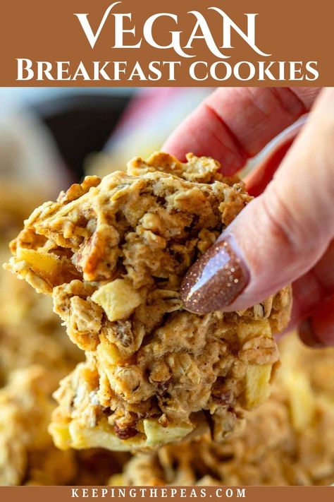 These vegan breakfast cookies are soft and chewy, and loaded with apples, pecans, and cinnamon. This easy grab-and-go breakfast is naturally sweetened and made with whole-food ingredients, so you can feel good about serving them to your family! Healthy Breakfast Pastry, Vegan Breakfast Cookies, Vegan Recipes Breakfast, Brunch Meals, Filling Salads, Cookie Dough Ingredients, Egg Free Breakfast, Hearty Breakfasts, Breakfast Cookie