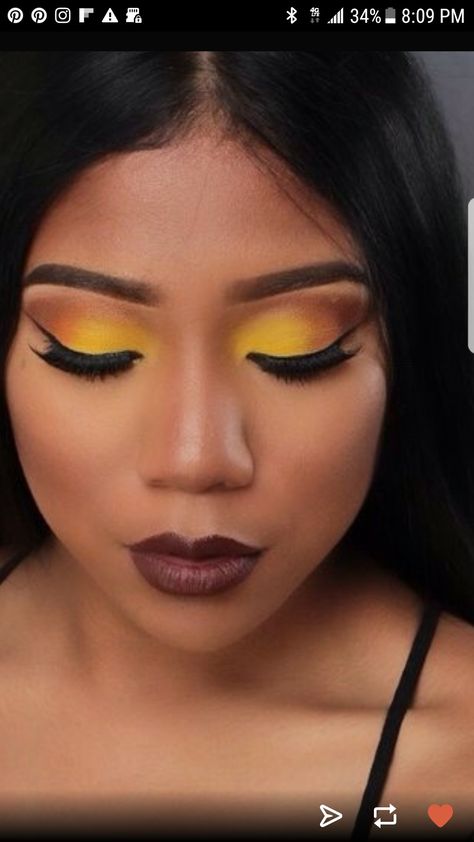 Yellow eye shadow Yellow Eye Shadow, Yellow Eye Makeup, Yellow Eyeshadow, Yellow Ombre, Ombre Effect, Yellow Eyes, Eyeshadow Looks, Beautiful Life, Brown Skin