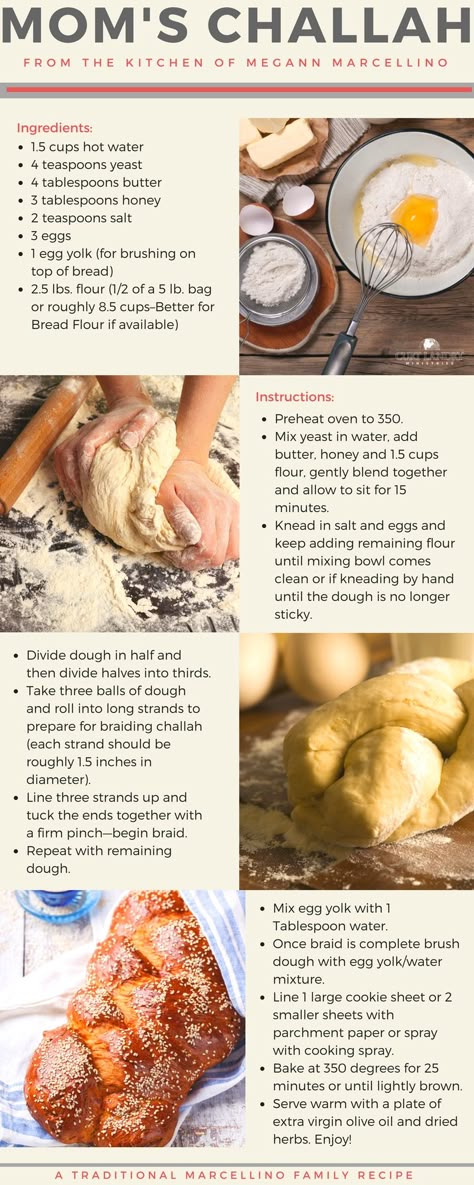 Mom's Challah: From the kitchen of Megann Marcellino Shabbat Recipes, Challah Bread Recipes, Jewish Foods, Shabbat Dinner, Challah Bread, Jewish Food, Kosher Recipes, Shabbat Shalom, Jewish Recipes