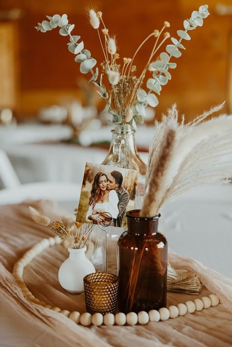 Boho Chapel Wedding, Western November Wedding, Boho Simple Centerpieces, Wedding Ideas Boho Chic, Fall Wedding Boho Bohemian Style, Rustic Boho Wedding Table Centerpieces, Cheap Boho Wedding Decor, Hobo Wedding Ideas, Boho Wedding Centerpieces Diy Wedding Table Decor