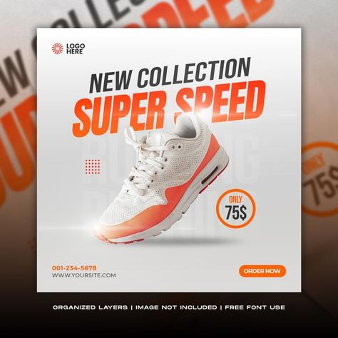 Sport shoes promotion square social medi... | Premium Psd #Freepik #psd #banner Shoes Promotion Design, Shoe Social Media Design, Shoes Banner Design, Shoes Banner, Sport Ads, Shoes Poster, Shoe Poster, Sneaker Posters, Banner Web