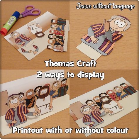 Thomas+(John+20)+kids+paper+craft.+#Jesuswithoutlanguage Doubting Thomas Craft, Jesus Appears To His Disciples, John 20, Doubting Thomas, Christian Activities, Bible Story Crafts, Preschool Bible, Sunday School Crafts For Kids, Christian Crafts