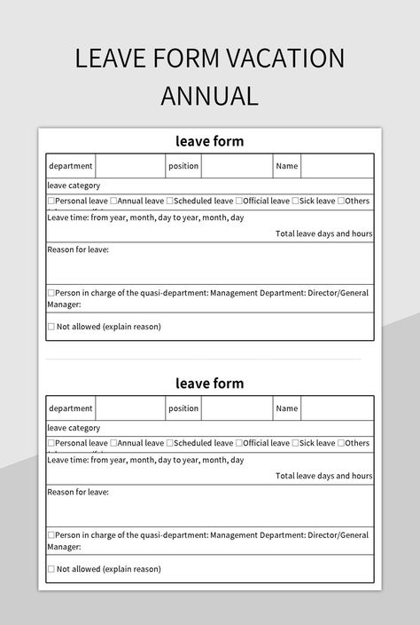 Leave Form, Reason For Leaving, Annual Leave, Sick Leave, Excel Templates, Template Google, Google Sheets, Microsoft Excel, Template Printable