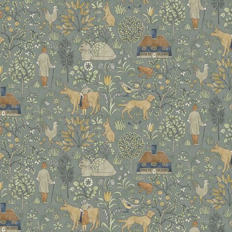 voyseywallpaper - “The House That Jack Built” by... English Nursery Wallpaper, English Country Cottage Wallpaper, The House That Jack Built Wallpaper, Vintage Wallpaper Room, Us Dollars Wallpaper, Colonial Wallpaper, Scandi Cottage, Wallpaper Cottage, English Farm