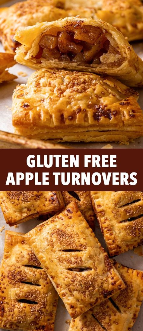 Easy Gluten Free Apple Turnovers - These gluten free apple turnovers combine my 100% reliable, perfectly flaky homemade gluten free puff pastry with a juicy, spiced apple pie filling – and they’re absolutely incredible. They’re also really easy to make and they’re just the perfect fall dessert. Apple dessert recipes. Fall desserts. Gluten free desserts. Gluten free recipes. Gluten free apple pie. Apple hand pies. Apple pastries. Apple Turnover Recipe, Gluten Free Apple Pie, Homemade Pastry, Gluten Free Apple, Gluten Free Puff Pastry, Turnover Recipes, Gluten Free Pastry, Apple Turnovers, Gluten Free Pie