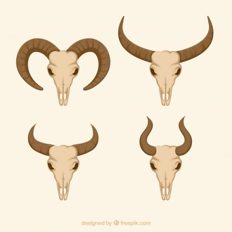 Set de calavera de animales con cuernos ... | Free Vector #Freepik #freevector #mano #animal #dibujados-mano #craneo Images Of Cows, Goat Horns, Animal Skull, Dragon Eye, Animal Skulls, Goats, Graphic Resources, Moose Art, Vector Free