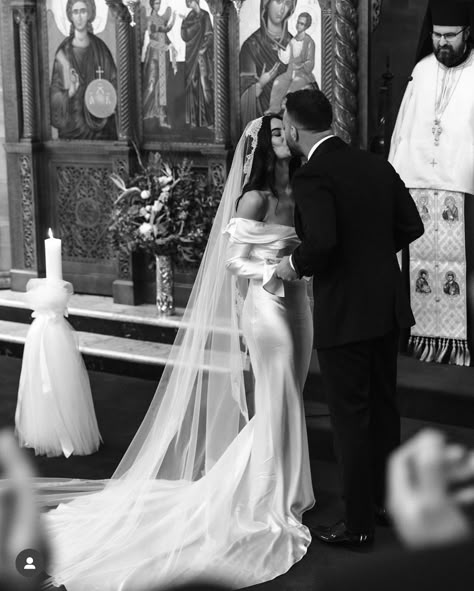 Hair Up Veil Wedding, Extremely Long Wedding Veils, Sicilian Wedding Dress, Cathedral Veil With Hair Down, Wedding Dresses Long Veil, Stephanie Core, Spanish Wedding Dress, Mantilla Veil Wedding, Off The Shoulder Wedding Dress