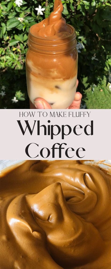 Whipped Coffee (Dalgona Coffee) is the BEST thing ever! It's a fluffy and incredibly delicious way to make your morning coffee, and takes only 5 minutes with a hand mixer! You can make it hot or cold! Horchata Whipped Coffee, Recipes Using Ground Coffee, Thick Coffee Recipe, Half And Half Coffee Recipes, Recipes With Coffee In Them, Coffee Moose, Coffee Ideas Recipes, Recipes With Coffee, Fun Coffee Recipes