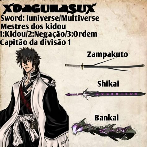 Bleach Characters Design, Bleach Zanpakuto Oc, Anime Swordsman Oc, Bleach Oc Male, Ichigo Zanpakuto, Bleach Hollow, Bleach Swords, Bleach Ichigo Bankai, Bleach Captains