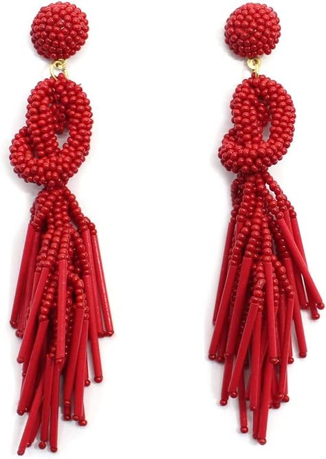 Amazon.com: Handmade Beaded Solid Color Post Statement Earrings for Women Girl All Season 4 inch Long (Red): Clothing, Shoes & Jewelry Jewelry Recommendations, Red Bead Earrings, Red Clothing, Red Beads, Dress Inspo, Long Red, Red Bead, Buy Handmade, Season 4