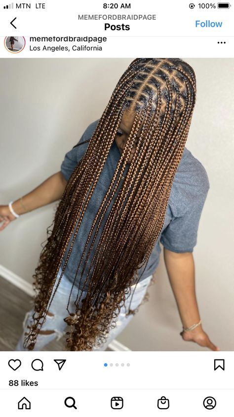 Colour 30 Knotless Braids With Curls, Color 30 Knotless Braids Black Women, Color 30 Knotless Braids With Curls, Colour 30 Knotless Braids, Brown Knotless Braids For Black Women, Colour 30 Braids, Color 30 Knotless Braids, Step By Step Hairstyles, Big Box Braids Hairstyles