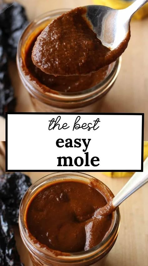 This EASY Mole recipe makes a delicious and rich sauce. It’s made with chiles and rich Mexican chocolate. Ready in no time and perfect for any occasion. Chocolate Mole Recipe, Easy Mole Recipe, Mole Recipe Mexican, Capirotada Recipe, Mexican Mole Sauce, Chicken Mole Recipe, Mexican Mole, Mole Recipe, Chicken Mole