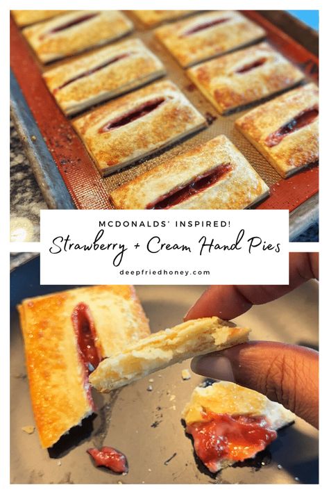 The recipe for these Strawberry and Cream Hand Pies - and the Buttery Pie Crust that also went live today - was originally in my first ebook offering As Mcdonalds Strawberry Cream Pie, Cream Cheese Hand Pies, Cheese Hand Pies, Strawberry Hand Pies, Mini Pie Recipes, Strawberry Cream Pies, Strawberry Cobbler, Strawberry And Cream, Buttery Pie Crust