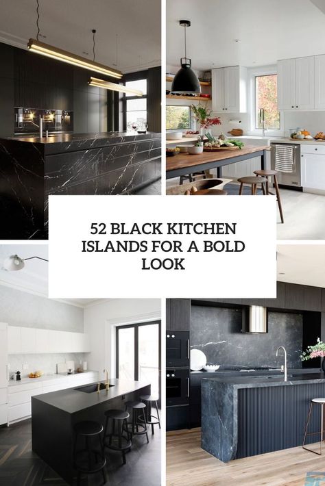 black kitchen islands for a bold look cover All Black Island Kitchen, Black Stone Island Kitchen, Black Stone Kitchen Island, Black Granite Waterfall Island, Black On Black Kitchen Island, Black Quartz Waterfall Island, Black And Pine Kitchen, Black Island With Black Countertop, Black Waterfall Island Kitchen