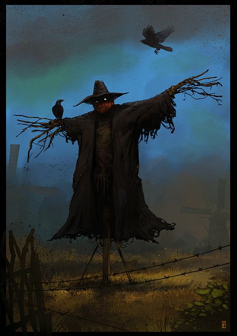 SCARECROW by donmalo #halloween Scarecrow Fantasy Art, Scarecrow Drawing, Scarecrow Art, Crows Drawing, Scary Scarecrow, Halloween Kunst, Halloween Scarecrow, Horror Artwork, Creepy Pictures