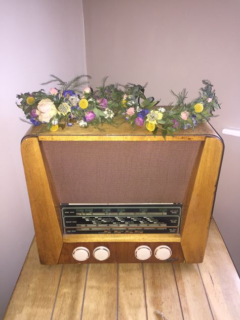 Photo: Chloe wingfield  Head dress, old school radio, lasting wild flowers Chloe Wingfield, Old School Radio, Head Dress, Liquor Cabinet, Liquor, Old School, Wild Flowers, Chloe, Decorative Boxes