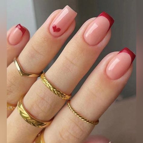 Tons Of Other Great Designs In My Closet Red French Manicure, Kutek Disney, Red Acrylic Nails, Short Square Nails, Thanksgiving Nails, Minimalist Nails, Heart Nails, Short Acrylic Nails, Valentine's Day Nails