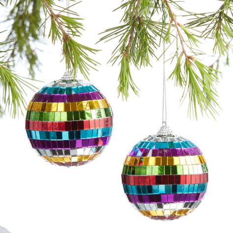 Rainbow Mirrored Disco Ball Ornaments Set of 2 - World Market World Market Christmas, Disco Ball Ornaments, Rainbow Mirror, Gold Ombre, Mirror Ball, Christmas Shop, Ball Ornaments, Christmas Deco, World Market