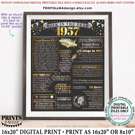 Back in 1957 Poster Board, Flashback to 1957, Remember the Year 1957, USA History from 1957, PRINTABLE 16x20” Sign School Reunion Decorations, Birthday Poster Board, Reunion Decorations, Retirement Party Decorations, 16x20 Poster, Anniversary Sign, High School Reunion, School Reunion, Chalkboard Style