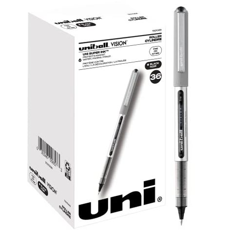 Uniball Vision Rollerball Pens, Black Pens Pack of 36, Fine Point Pens with 0.7mm Black Ink, Ink Black Pen, Pens Fine Point Smooth Writing Pens, Bulk Pens, and Office Supplies (Package may vary) Black Pens, Fine Point Pens, Liquid Ink, Black Pen, Writing Pens, Ink Toner, Pointed Pen, Pen Refills, Rollerball Pen