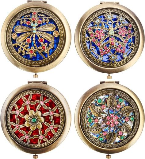 Amazon.com: Rich Boxer 4 Pcs Vintage Foldable Mirror Metal Vanity Mirror Travel Mirror Makeup Mirror Pocket Mirror Double Sided Compact Cosmetic Mirror, Bronze, Random Style : Beauty & Personal Care Mirrors Design, Mirror Bronze, Metal Vanity, Foldable Mirror, Travel Makeup Mirror, Retro Mirror, Theme Vintage, Vintage Numbers, Mirror Metal