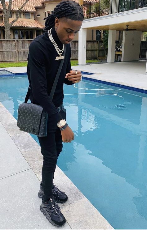 Classy Drip Men, Black Male Birthday Outfit, Scammer Outfit Men, Trap Outfit Men, All Black Party Outfit Men, Scammer Outfit, Mens Drip, All Black Drip Outfit Men, High School Graduation Outfit Ideas Men