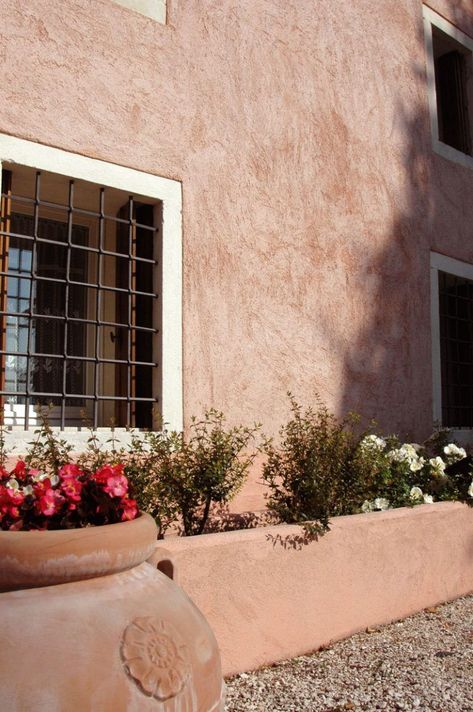 Lime Plaster Exterior Walls, Terracota Exterior House Colors, Limestone Stucco Exterior, Brick And Plaster Exterior, Limewash Render Exterior, Rustic Painted Walls, Outdoor Plaster Wall, Limewash Walls Exterior, Lime Plaster Exterior