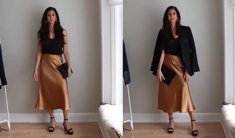 Black Slip Skirt Outfit, Slip Skirt Outfit, Silk Skirt Outfit, Circle Skirt Tutorial, Satin Skirt Outfit, Midi Slip Skirt, Midi Skirts Style, Satin Slip Skirt, Midi Skirt Outfit