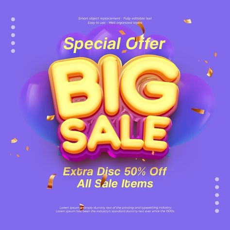 Mega Sale Design, Payday Sale, Big Sales Banner, Sale Banner, Text Effect, Sale Promotion, Text Effects, Cinema 4d, Big Sale