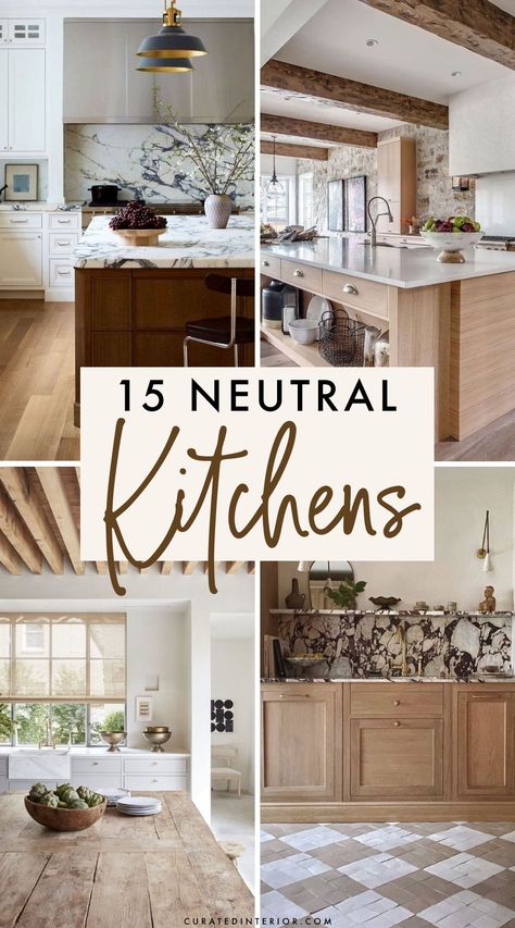 Neutral Kitchen Cabinets, Neutral Kitchens, Modern Organic Kitchen, Contrasting Kitchen Island, Neutral Kitchen Colors, Earth Tones Kitchen, Neutral Kitchen Designs, Neutral Cabinets, Earthy Kitchen