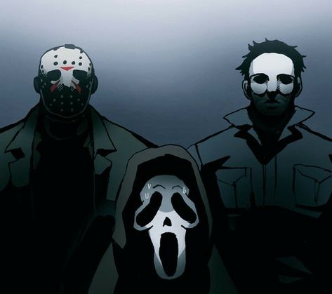 Friday the 13, Halloween, Scream, Jason Voorhees, Michael Myers, Ghostface, Horror Characters, Horror Movies (Credits for the Artist) Michael Myers And Ghostface, Michael Myers Ghostface, Jason Voorhees Michael Myers, Friday The 13, Jason Voorhees, Horror Characters, Friday The 13th, Michael Myers, Scream