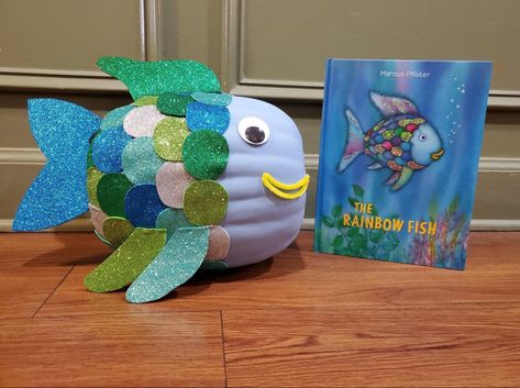 Rainbow Fish Pumpkin, Fish Pumpkin, Teacher Board, Halloween Pumpkin Designs, Rainbow Fish, Pumpkin Design, Halloween Pumpkins, Dinosaur Stuffed Animal, Fish