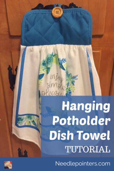 Learn to make a Hanging Potholder Dish Towel with our video and photo tutorial.  Click to find out how to make this super quick & easy sewing item which is great for beginners.  This also makes a great gift! Diy Potholders, Stitch Wreath, Kitchen Towels Crafts, Kitchen Towels Hanging, Kitchen Sewing, Senior Crafts, Diy Kitchen Projects, Hanging Kitchen Towel, Diy Towels