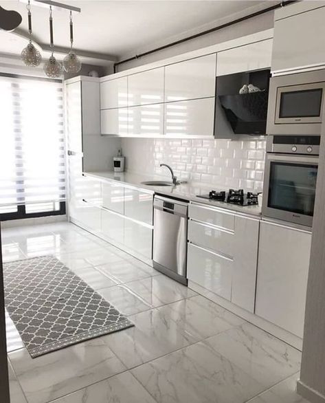 White Kitchen Design Ideas, Bilik Idaman, Kabinet Dapur, Modern Kitchen Cabinet Design, Modern Kitchen Interiors, Kitchen Interior Design Decor, All White Kitchen, White Kitchen Design, Kitchen Decor Modern