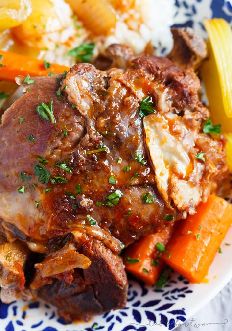 Slow cooker osso buco is unbelievably tender and full of flavor. There is nothing intimidating about making this restaurant favorite at home! Osso Bucco Slow Cooker, Cow Recipes, Osso Bucco Recipe, Osso Buco Recipe, Veal Recipes, Osso Bucco, Homemade Meals, Crockpot Cooking, Keto Cooking