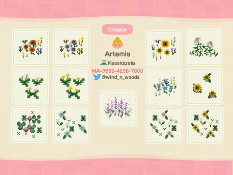 Acnh Floral Paths, Acnh Flower Design Code, Animal Crossing Flower Codes, Acnh Flower Path, Acnh Flower Code, Acnh Floor Codes, Spring Acnh, Acnh Medieval, Acnh Fashion