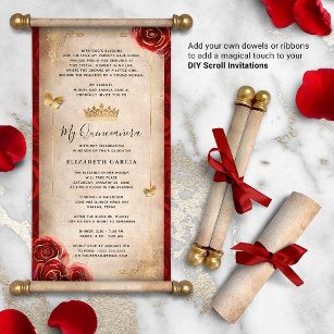 Quinceanera Diy, Rose Cinderella, Enchanted Theme, Diy Scroll, Scroll Invitations, Rose Gold Quinceanera, Royal Blue Quinceanera, Roses Butterfly, Green Quinceanera