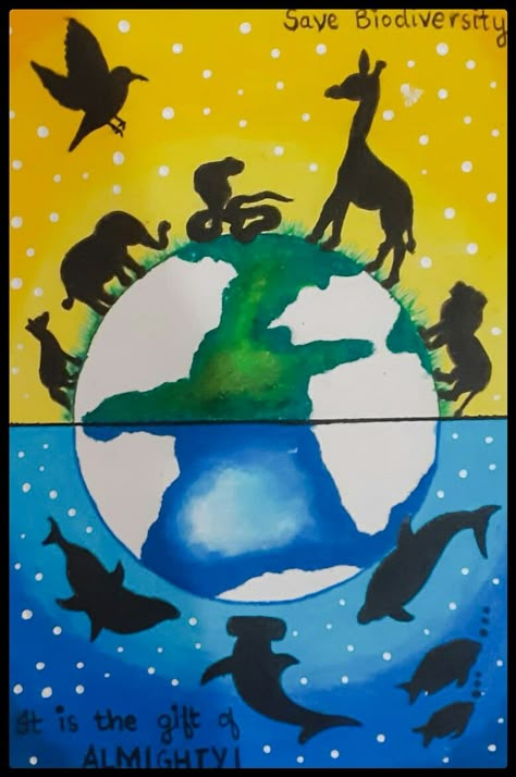 We must save the biodiversity as It is the gift of god. Biodiversity Drawing Ideas, Poster About Biodiversity, Poster On Wildlife, Poster On Biodiversity, Biodiversity Loss Illustration, Biodiversity Painting, Wildlife Poster Drawing, Save Animals Poster Drawing, Biodiversity Project Ideas