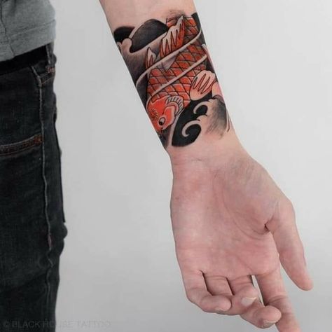 Colored Tattoo Ideas For Men, Japanese Wrist Tattoo, Colored Tattoo For Men, Japanese Band Tattoo, Japanese Arm Band Tattoos For Men, Color Tattoo For Men, Band Tattoo Designs For Men, Leg Band Tattoos, Japanese Leg Tattoo