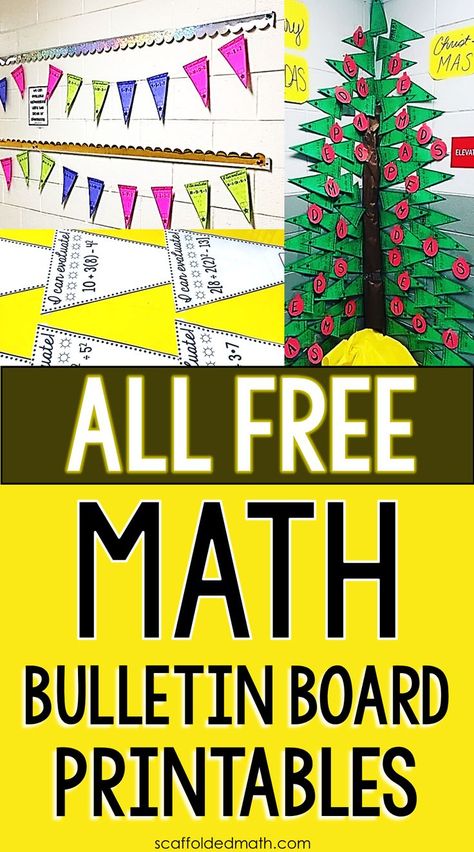 Free Math Bulletin Board Printables to decorate your math classroom. Every math bulletin board printable in this post is FREE! Math Bulletin Boards Middle School, Bulletin Board Printables, Middle School Bulletin Boards, High School Bulletin Boards, Math Bulletin Boards, High School Math Classroom, Elementary Math Classroom, Math Classroom Decorations, Math Coach