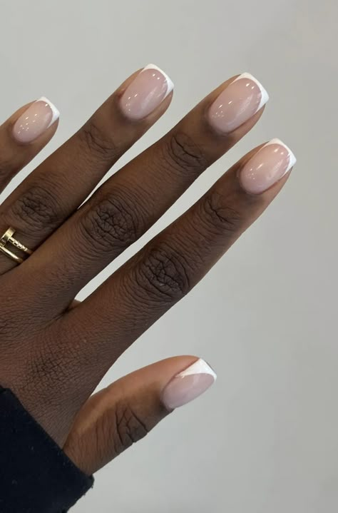 Deep French Manicure, Mini French Nails, Biab Designs, Micro French Manicure, Nails On Black Skin, Short Nails Inspo, Biab Nail, Bridesmaid Nails, Russian Manicure