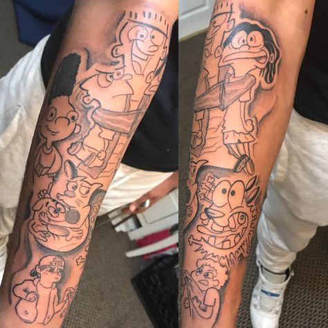 90s cartoon tattoo by @rokmatic_ink #90s #90scartoon 90s Baby Tattoo, 90s Tattoos, Quarter Sleeve Tattoos, Cartoon Tattoo, Forarm Tattoos, Cartoon Character Tattoos, Forearm Sleeve Tattoos, Cool Forearm Tattoos, Theme Tattoo