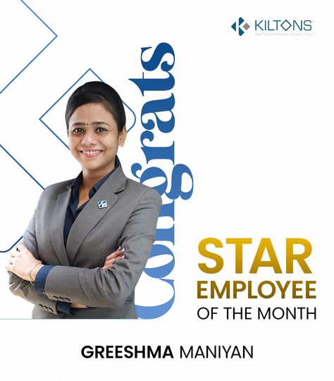 Congratulations Greeshma Maniyan, we are proud to announce you as the Star Employee Of the Month. May you continue to excel with your expertise in the Golden Visa special category approval and your priceless efforts bring fruitful results. Best wishes & keep going! . . . ________ #StarEmployeeOfTheMonth #Congratulations #employeeofthemonth #hardworkpaysoff #dedication #goldenvisa #dubai #uae #kiltons #kiltonsdubai Employee Of The Month Design, Promotion Congratulations, Employee Of The Month, Month May, Social Media Branding Design, Media Branding, Good Employee, Hard Work Pays Off, New Employee