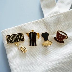 Coffee Enamel Pin, Pin Product Photography, Coffee Shop Merchandise Ideas, Cafe Merchandise, Coffee Pins, Coffee Shop Business, Cute Coffee Shop, Sculpture Art Clay, Coffee Drawing