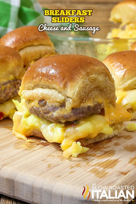 Sausage Breakfast Sandwich, Breakfast Sliders, Slow Roasted Italian, Breakfast Casserole Bacon, Breakfast Slider, Breakfast Sandwich Recipes, The Slow Roasted Italian, Make Ahead Breakfast Sandwich, Bacon Breakfast