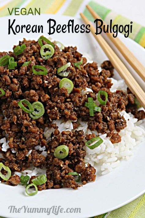 Vegan Bulgogi, Vegan Korean Food, Beef Bulgogi Recipe, Korean Tacos, Korean Bulgogi, Bulgogi Recipe, Cuisinart Food Processor, Bulgogi Beef, Vegan Eats