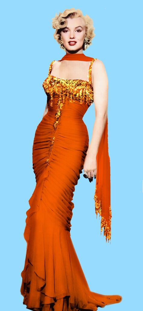 Marilyn Monroe Orange dress 1953 Marylin Monroe Red Dress, Marylin Monroe Orange Dress, Marilyn Monroe Dress To Impress, Marilyn Monroe Orange Dress, Marylin Monroe Outfits, Marilyn Monroe Orange, Marylin Monroe Dress, Marilyn Monroe Pink Dress, Marilyn Monroe Outfits